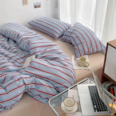 Simple Style Red and Blue Stripe Duvet Cover Set - Washed Cotton Bedding Set - Himpall